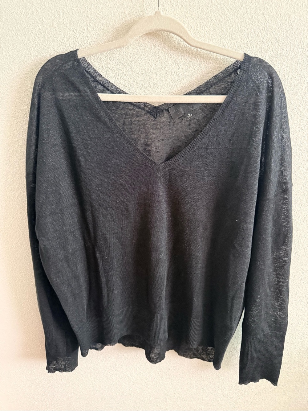 Nili Lotan V-neck Linen Jumper In Black - Medium